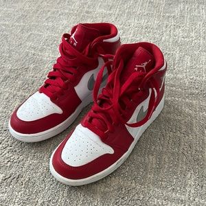 Kids Air Jordans, Red white and silver swoosh, Boys 4.5Y, good condition